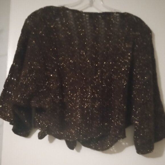 Sweater Project women's crochet crop top XL brown & gold metalic whimysical wear - Picture 3 of 3